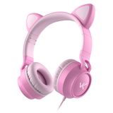 Fone Headset Kitty Ear - Orelha De Gato Rosa Com Microfone Cabo 1.2m Plug P2 Estereo P3 - Ke120r