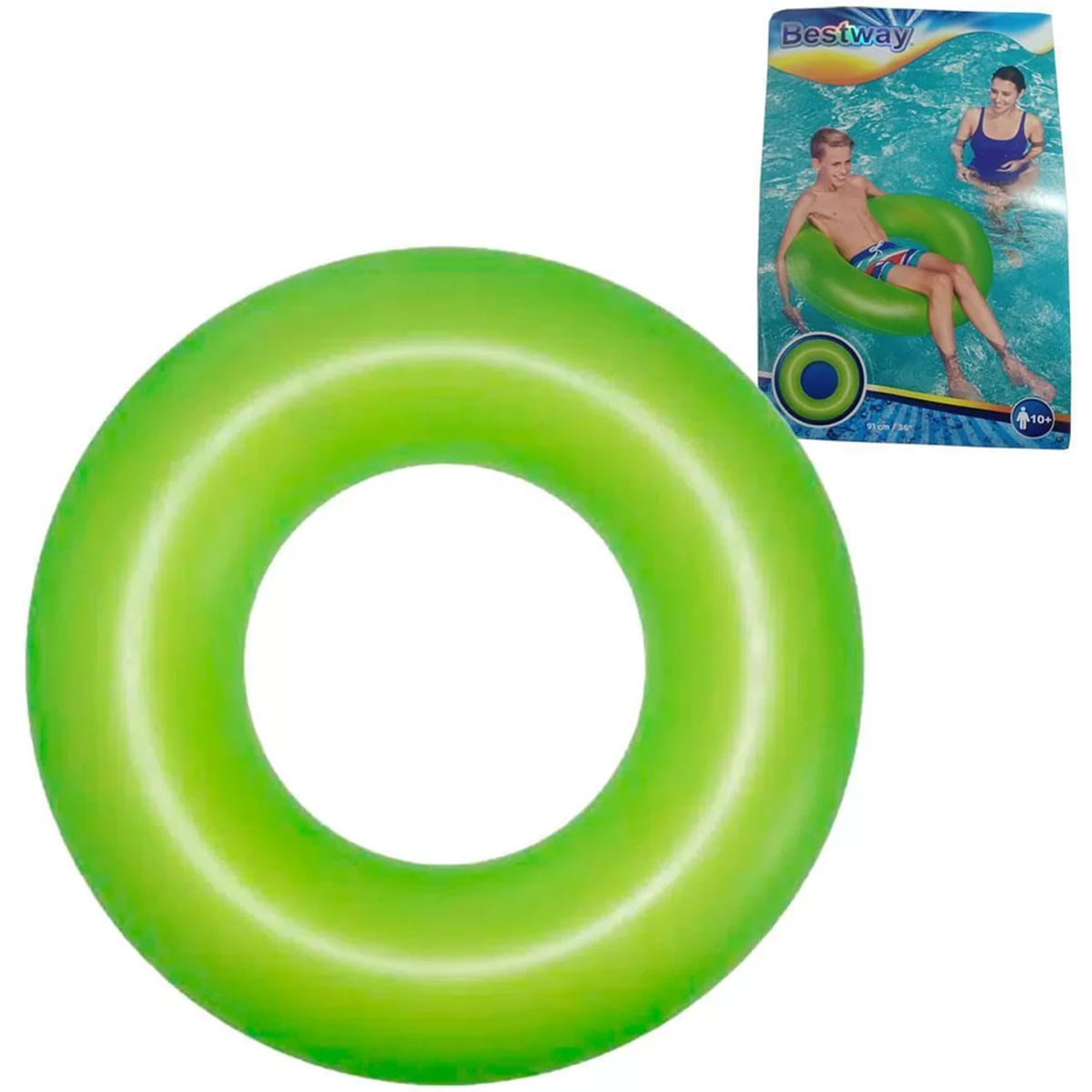 Boia Para Piscina Inflável Circular 91cm Adulto Redonda 45kg Bestway Verde Neon