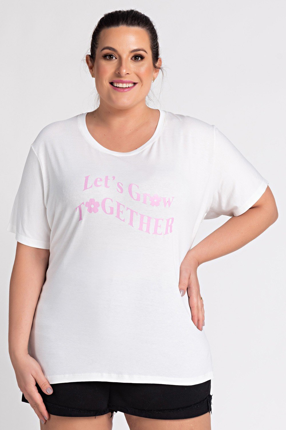 Blusa Feminina Plus Size Visco Estampada &#39;let&#39;s Gow Together&#39; - Serena