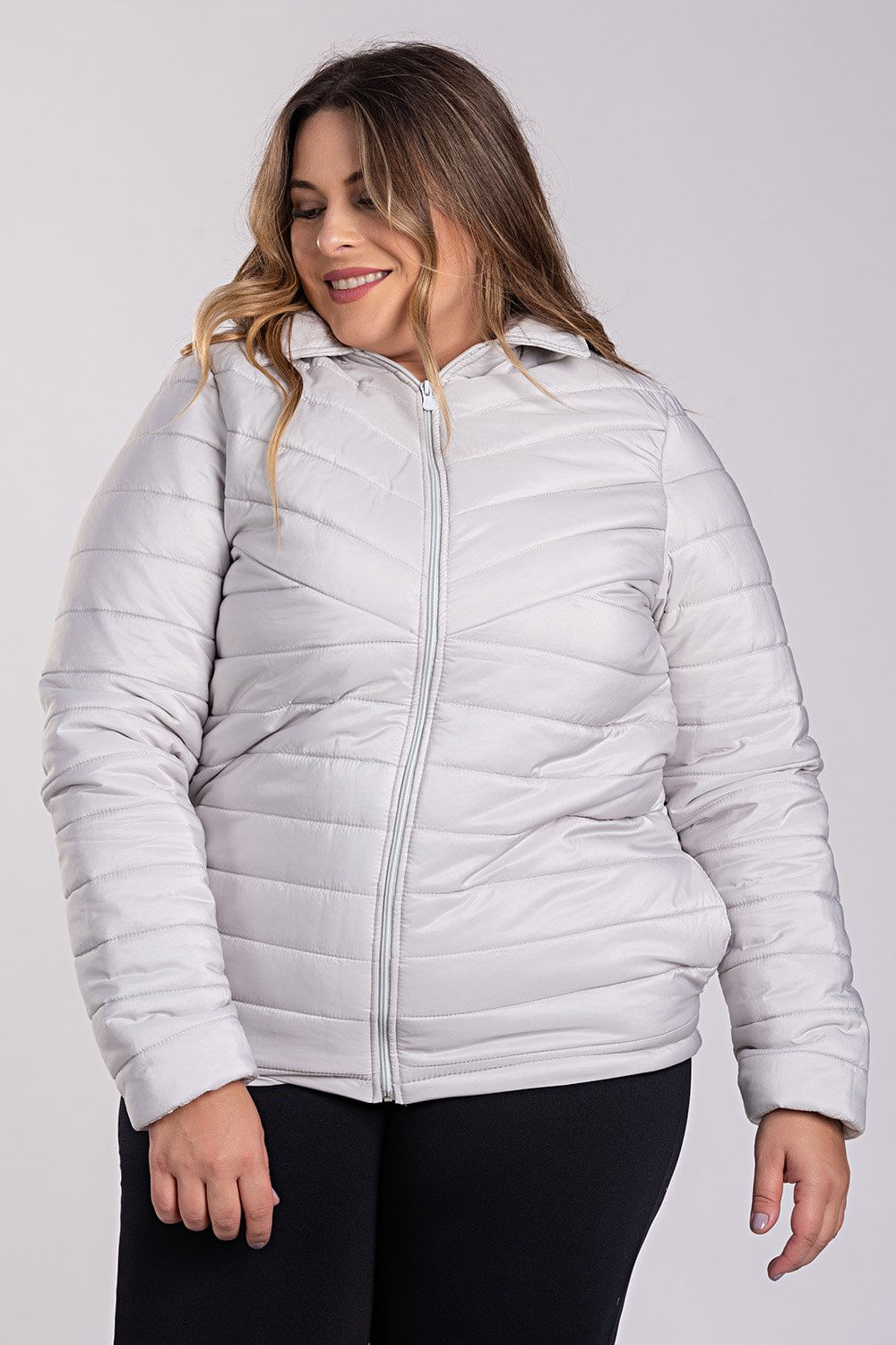 Jaqueta Feminina Plus Size Puffer Em Microfibra - Serena