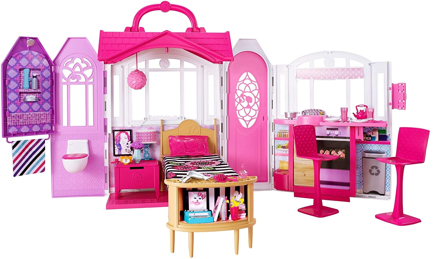 Barbie Glam Getaway Portable Dollhouse, 1 História Com Móveis, Acessórios E Alça De Transporte, Para 3 A 7 Anos De Idade Amazon Exclusive