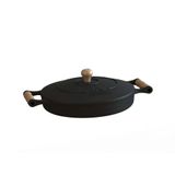 Frigideira Ferro Fundido com Tampa e Alças de Madeira 28Cm