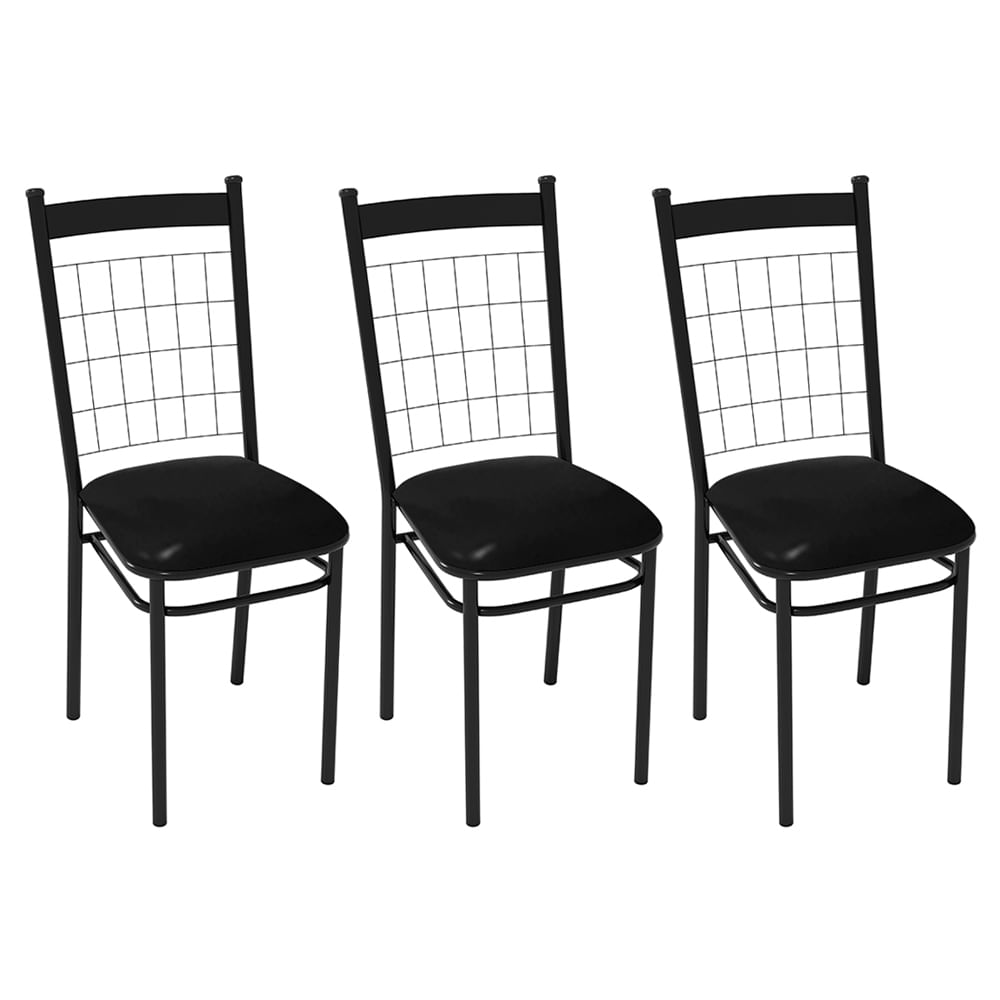 Kit 3 Cadeiras De Jantar Estela Estofado Em Tecido Sintético - Preto