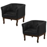 Kit 2 Poltronas Decorativa Noah Couro Preto Fosco