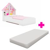 Cama Casinha Montessoriana Com Colchão Solteiro Branco Gelius