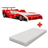 Cama Infantil Carro Com Colchão Solteiro F1 Vermelho Gelius