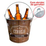 Balde De Gelo Para Cerveja Estampado Em Metal Galvanizado Com Abridor 4,8 Litros