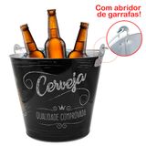 Balde De Gelo Para Cerveja Estampado Em Metal Galvanizado Com Abridor 4,8 Litros