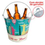 Balde De Gelo Para Cerveja Estampado Em Metal Galvanizado Com Abridor 4,8 Litros