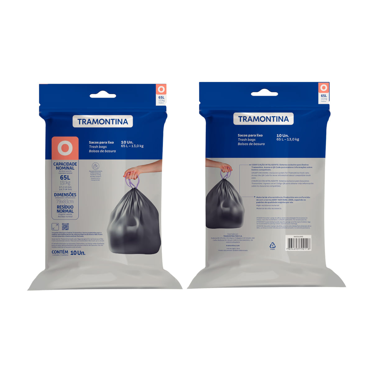 Saco Plástico De Lixo Com Alça Para Fechamento 65 Litros (o) Para Lixeiras Tramontina Tramontina