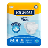 Fralda Geriátrica Bigfral Regular Plus Tamanho M Com 8 Unidades