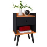 Mesinha Quarto Lateral Cama Mesa Cabeceira 1 Gaveta Organizadora Pés Palito Retrô - Preto/cinamomo - Rpm Móveis