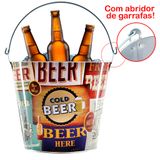 Balde De Gelo Para Cerveja Estampado Em Metal Galvanizado Com Abridor 7,6 Litros