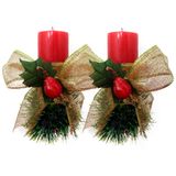 Kit 2 Velas Vermelhas Decorativas Para Natal Com Laço Dourado E Fruta