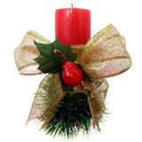 Vela Vermelha Decorativa Para Natal Com Laço Dourado E Fruta
