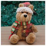 Enfeite Natal Urso De Pelúcia Cachecol Xadrez Natalino 21cm