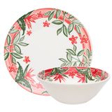 Kit Tigelas Bowl E Pratos De Sobremesa 12 Peças Biona Jardim Tropical Oxford® Cerâmica