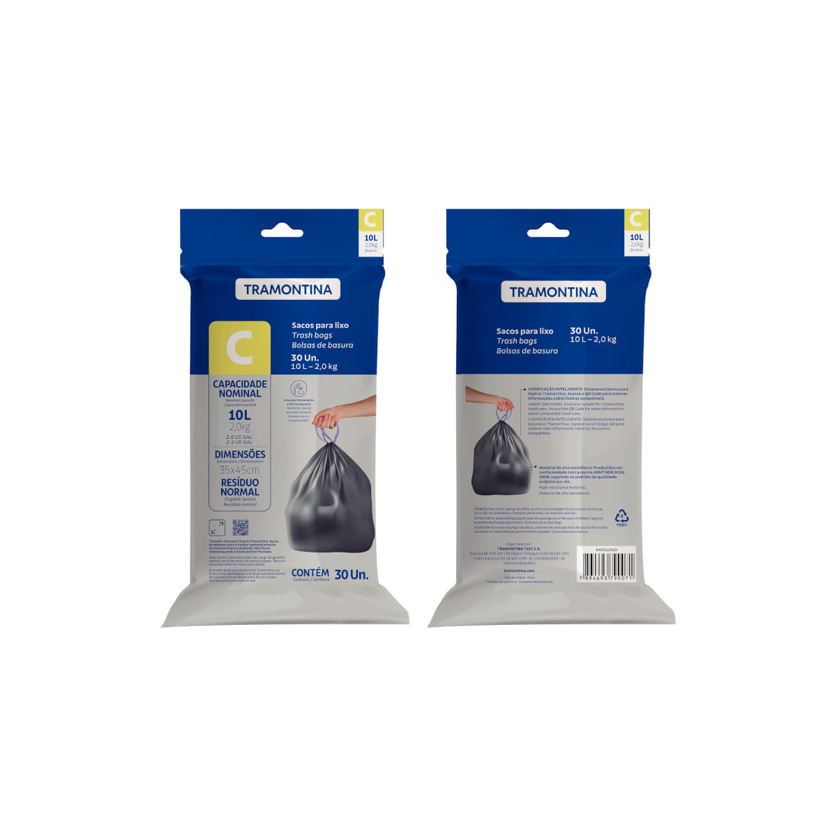 Saco Plástico De Lixo Com Alça Para Fechamento 12 Litros Para Lixeiras E Tramontina Tramontina