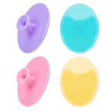 4 Embalagem Desfoque Facial Scrubber, Silicone Macio Escova Facial Limpeza Facial Rosto Esfoliante Cabeça Negra Acne Pore Pad Cradle Capa Es