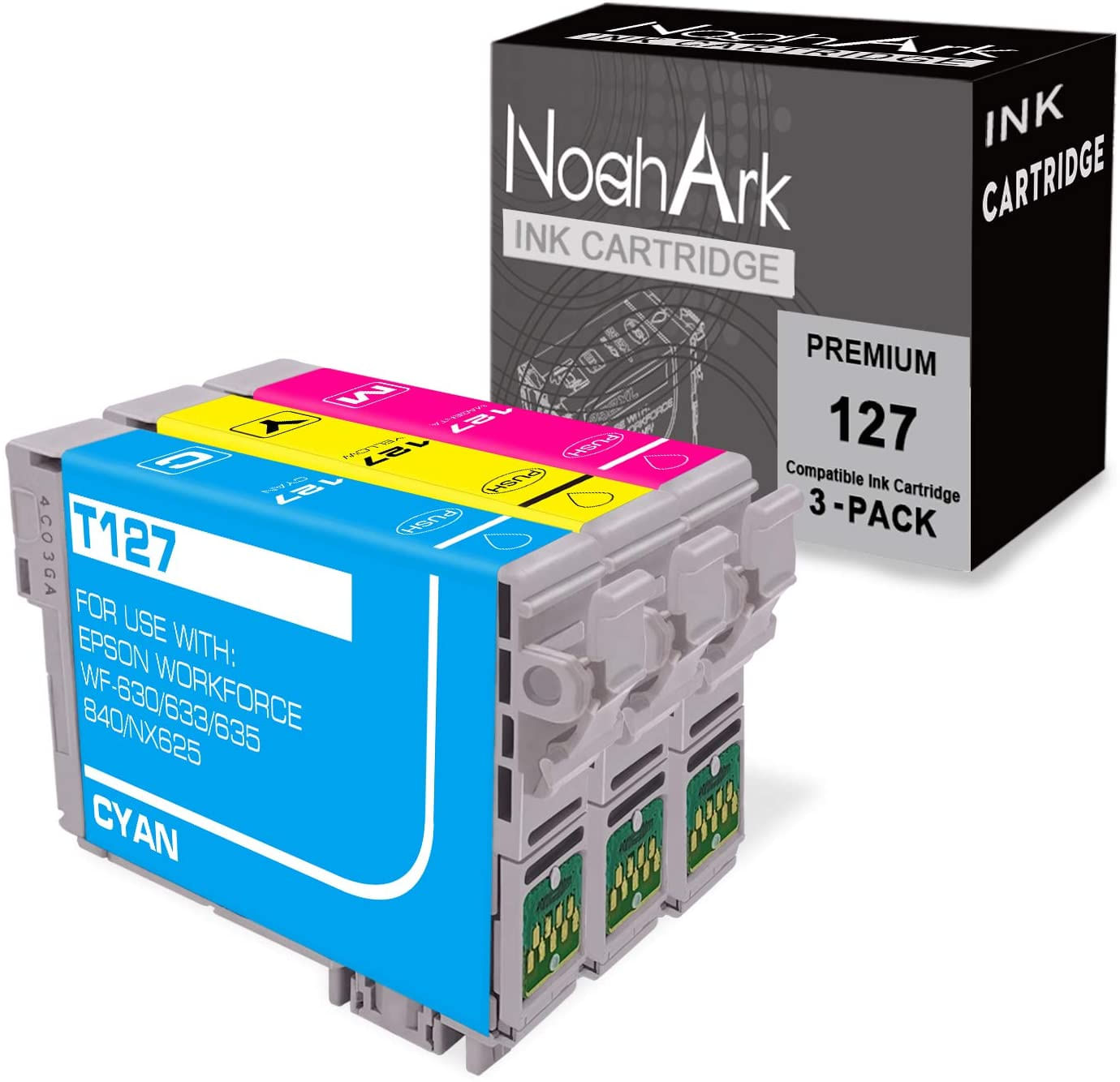 3 Cartuchos De Tinta Remanufaturados T127 Da Epson Para Workforce Impressoras (c/m/a) - Noahark