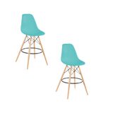 Kit 2 Banquetas Alta Eiffel Eames Base Madeira Cozinha Bar - Verde Tiffany