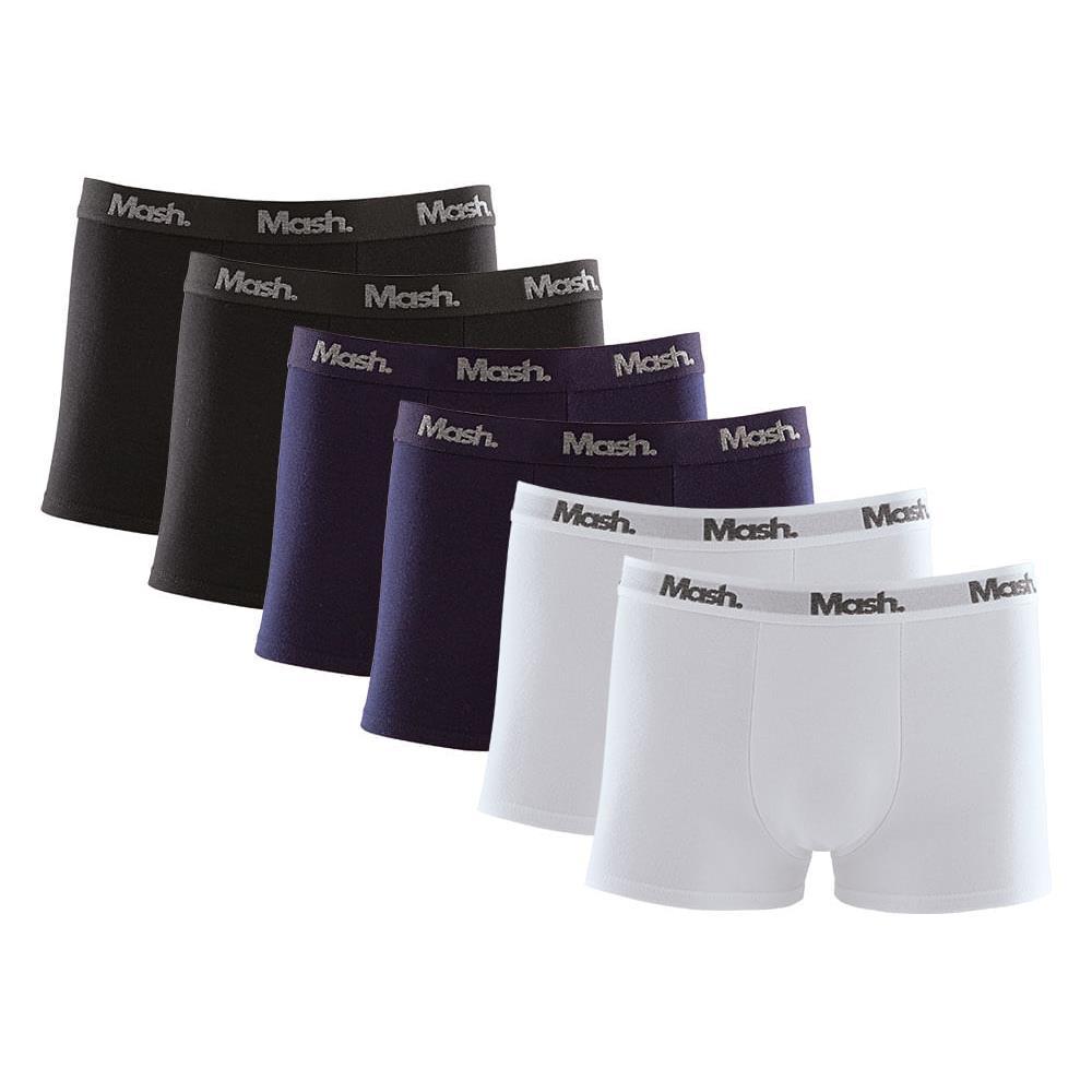 Kit 6 Peças Cueca Boxer Mash Masculina Algodão Elástico Preto 01 M