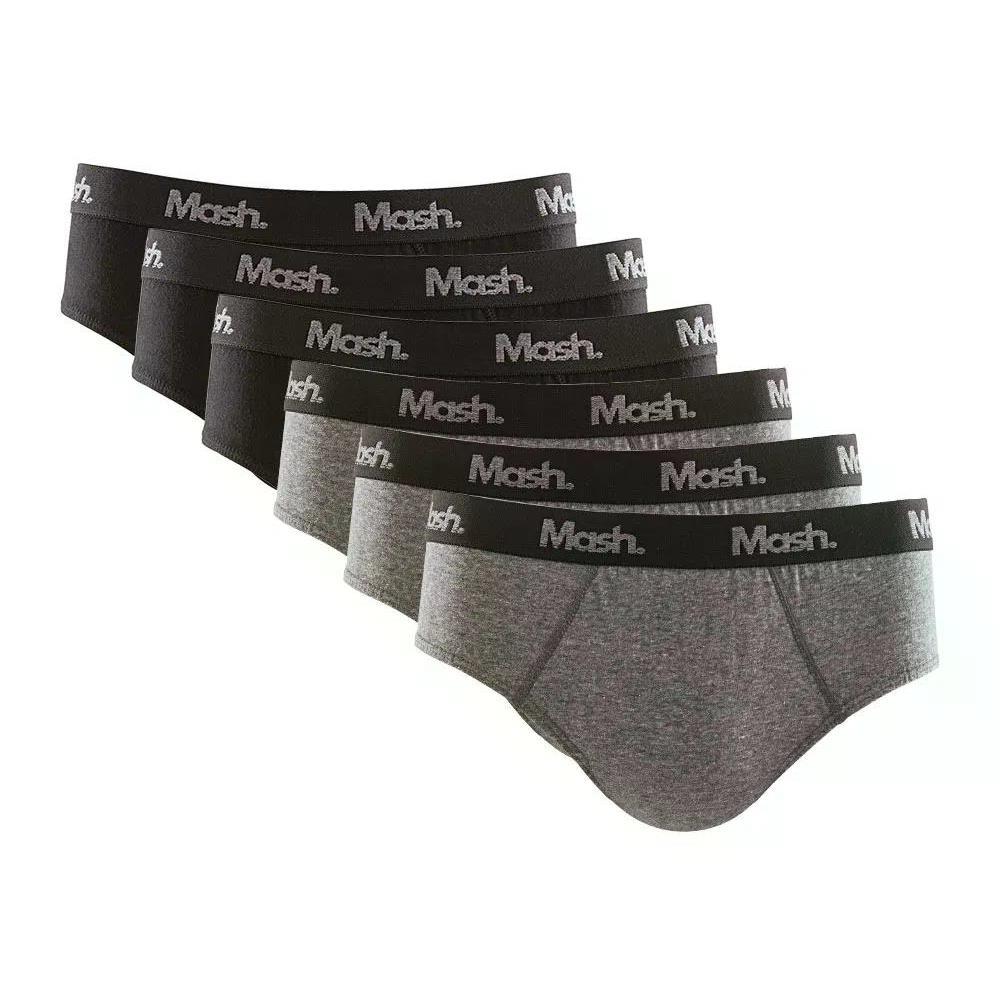 Kit 6 Cueca Mash Slip Algodão Elástico Básica Confortável Preto Gg