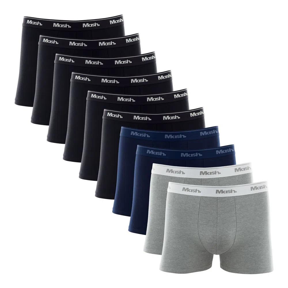 Kit Cueca Boxer Mash 10 Peças Masculina Algodão Elástico Preto Gg