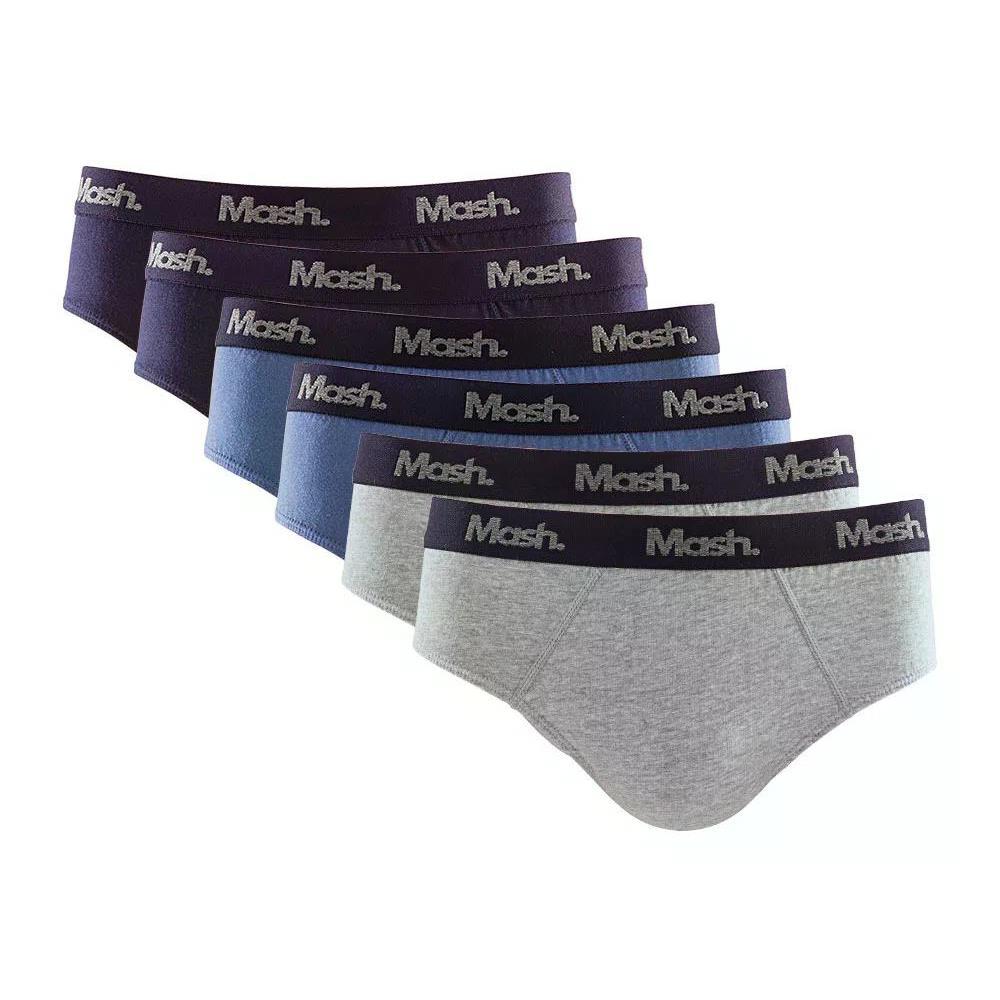 Kit 6 Cueca Mash Slip Algodão Elástico Básica Confortável Azul Marinho G