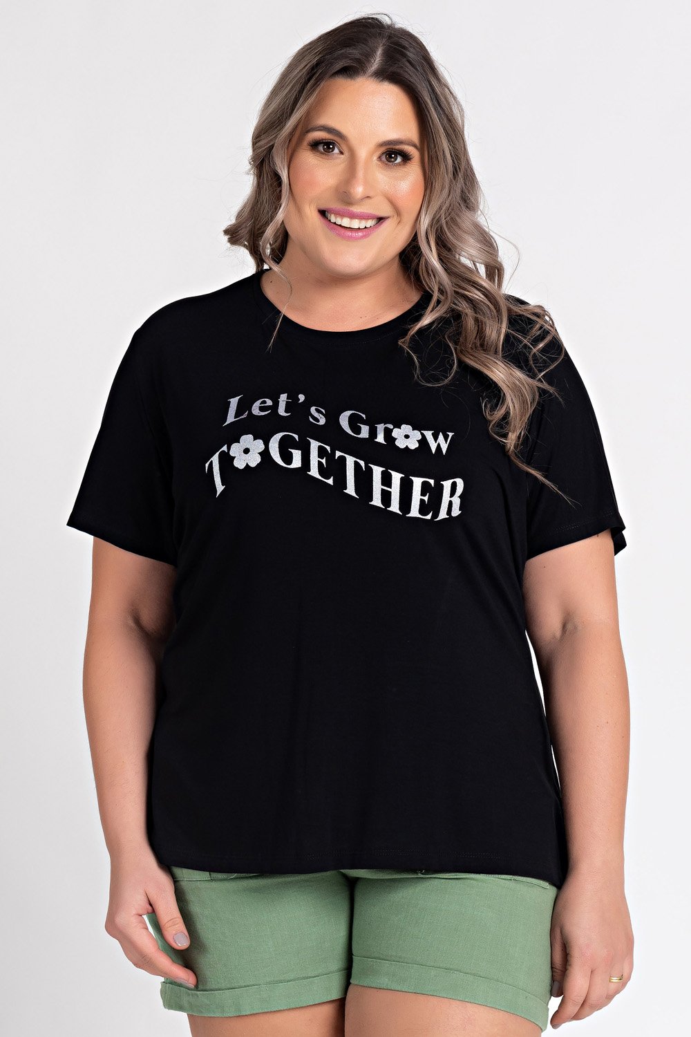 Blusa Feminina Plus Size Visco Estampada &#39;let&#39;s Gow Together&#39; - Serena