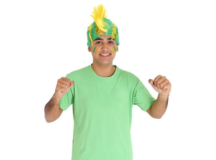 Peruca Moicano Verde E Amarelo Brasil Com Led - Copa Do Mundo