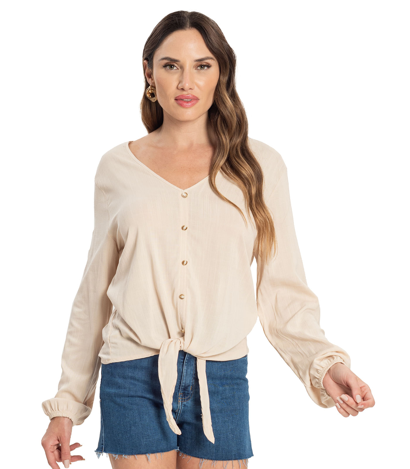 Blusa Feminina Viscose Manga Longa Infinita Cor Bege P