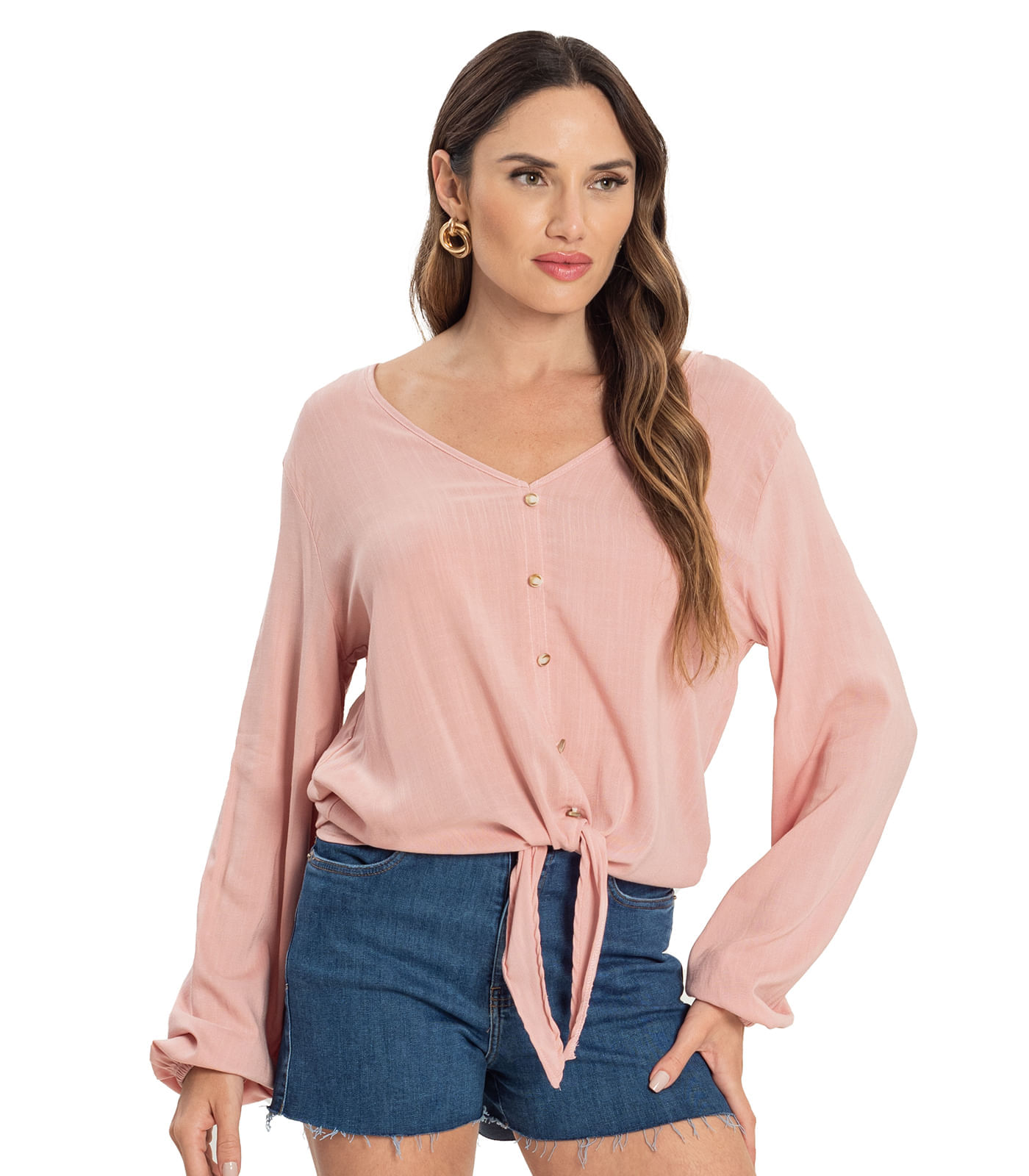 Blusa Feminina Viscose Manga Longa Infinita Cor Rosa P