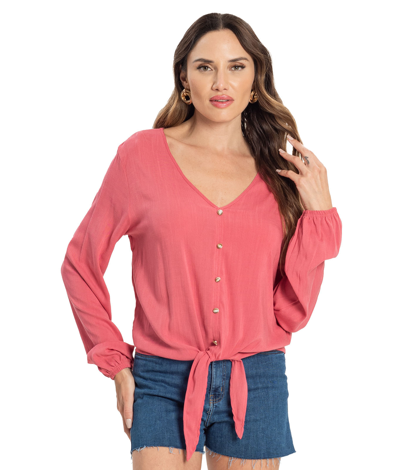 Blusa Feminina Viscose Manga Longa Infinita Cor Rosa G