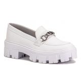 Mocassim Feminino Sola Tratorada Detalhe De Corrente Costura Aparente
