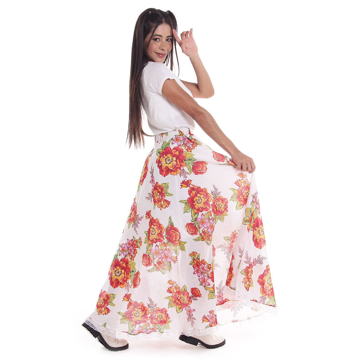 Saia Junina Carimbó Branca Florida Adulto Festa Junina M Carrefour