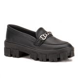 Mocassim Feminino Sola Tratorada Detalhe De Corrente Costura Aparente