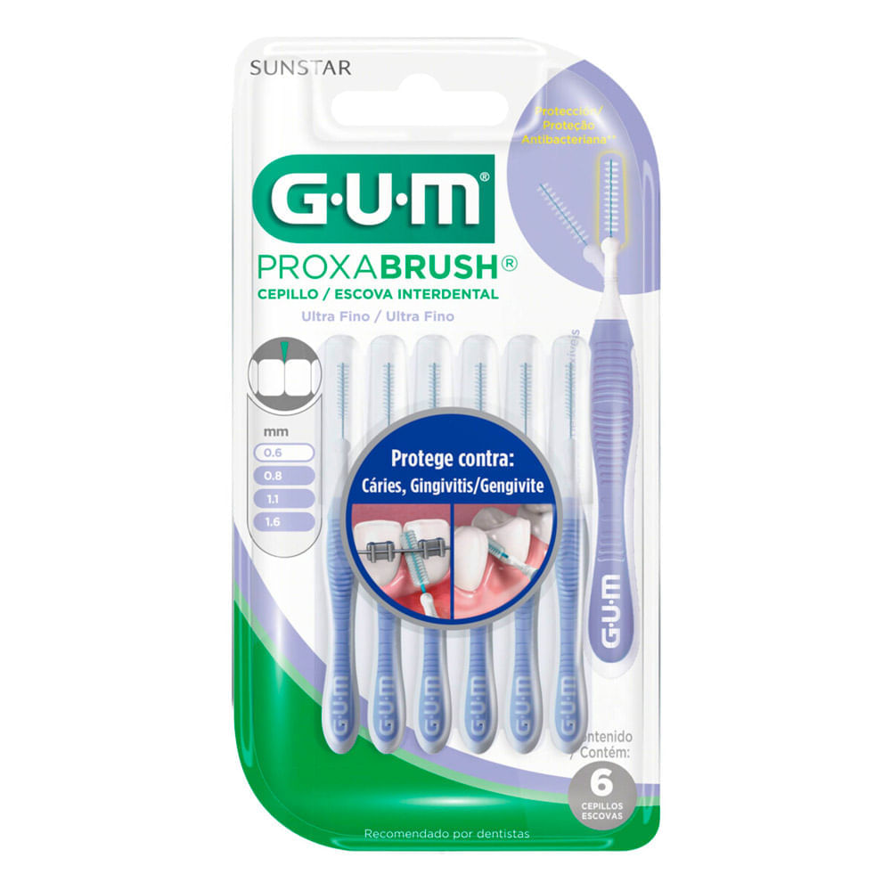 Escova Interdental Gum Proxabrush Ultra Fino 0,6mm Com 6 Unidades