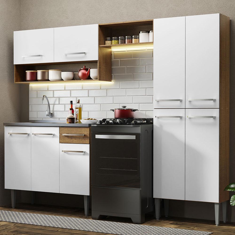 Armário De Cozinha Compacta 229cm Com Pia Rustic/branco Emilly Madesa 10