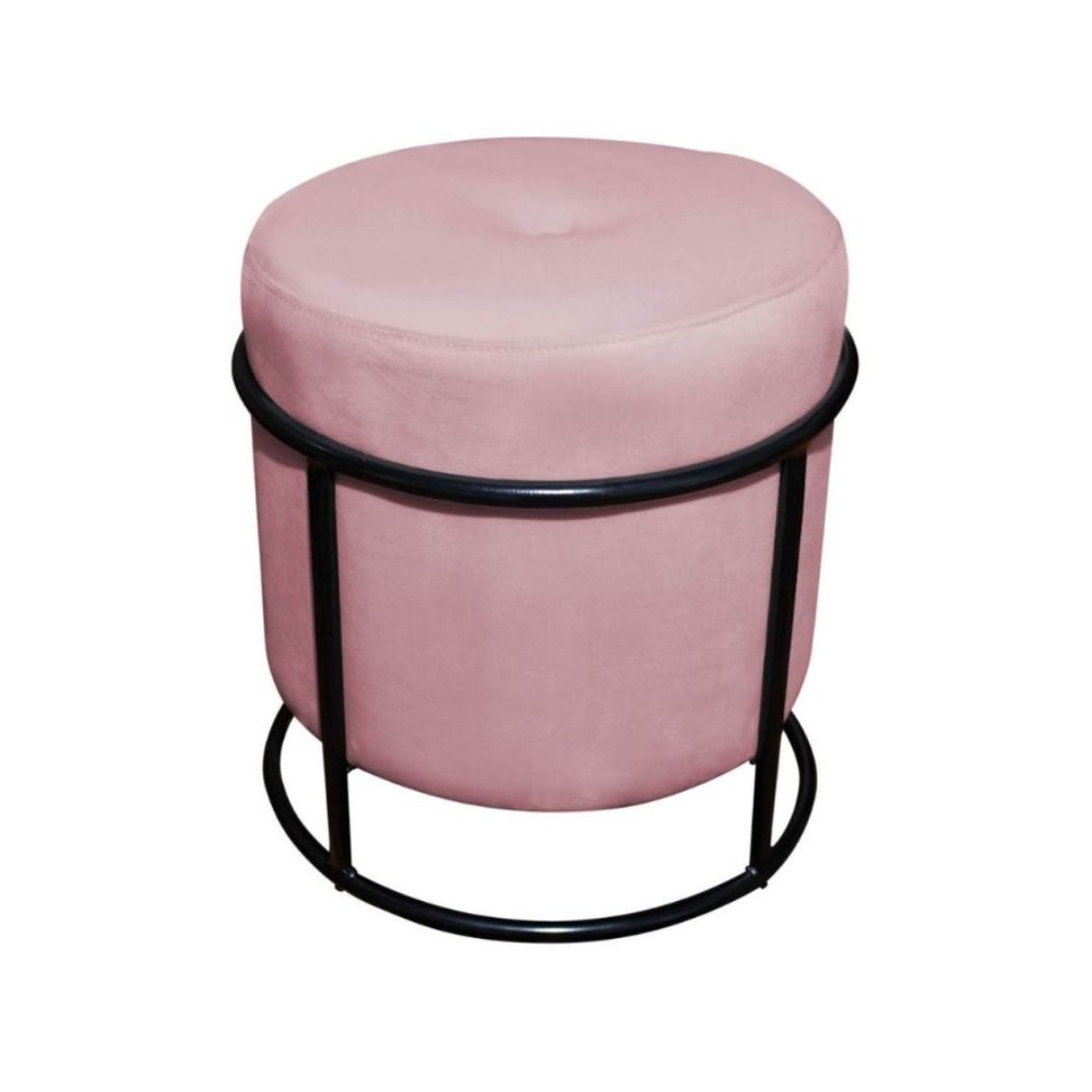 Puff Redondo Decorativo Royale Base Preto Suede