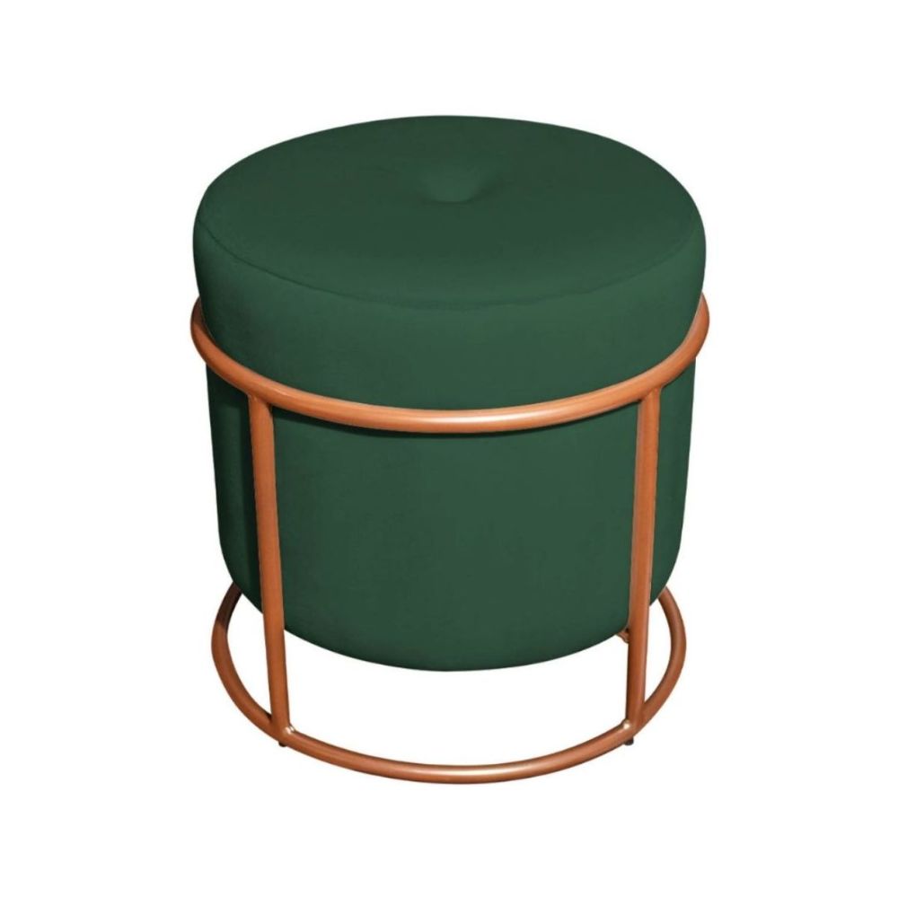 Puff Redondo Decorativo Royale Base De Bronze Suede