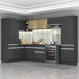 Armário De Cozinha Completa De Canto Com Rodapé Veneza Multimóveis Mp2090.898 Preto/branco