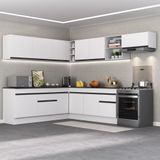 Armário De Cozinha Completa De Canto Com Rodapé Veneza Multimóveis Mp2103.964 Branco/preto