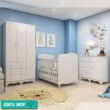 Quarto De Bebê Completo Com Guarda-roupa Cômoda Junior New E Berço Uli New Móveis Peroba Branco Brilho