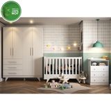 Quarto Infantil Com Guarda Roupa Retrô, Comoda Smim, Berço Retrô Móveis Peroba Branco Brilho