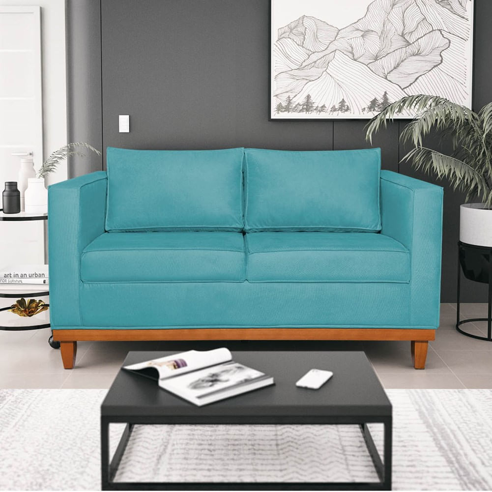 Sofá 2 E 3 Lugares Europa 180 Cm Estilo Conforto E Elegância Suede Azul Turquesa - Amarena Móveis