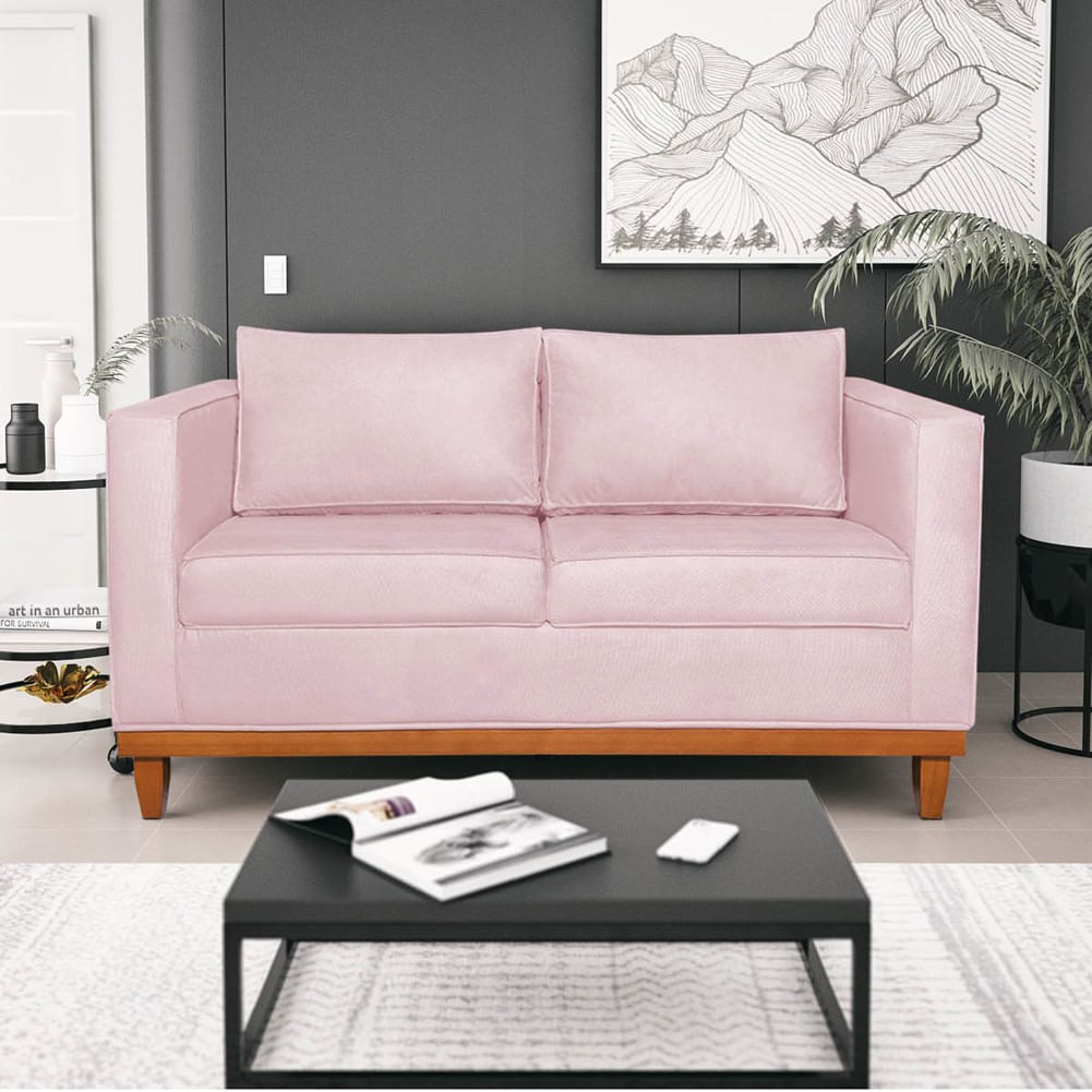 Sofá 2 E 3 Lugares Europa 180 Cm Estilo Conforto E Elegância Suede Rosa Bebê - Amarena Móveis