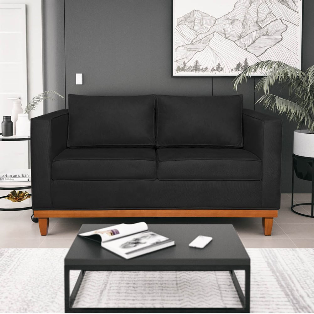 Sofá 2 E 3 Lugares Europa 180 Cm Estilo Conforto E Elegância Suede Preto - Amarena Móveis