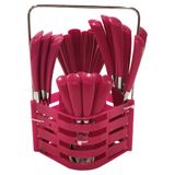 Conjunto De Talheres C/ Dispenser 24 Peças Rosa - Jiale