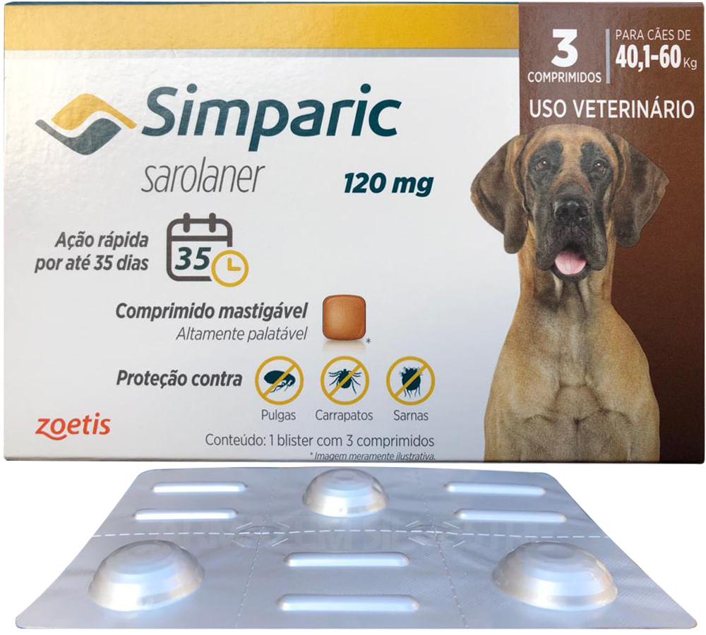 Simparic 120mg (40,1kg/60kg) c/ 1comp - Zoetis - Antipulga e